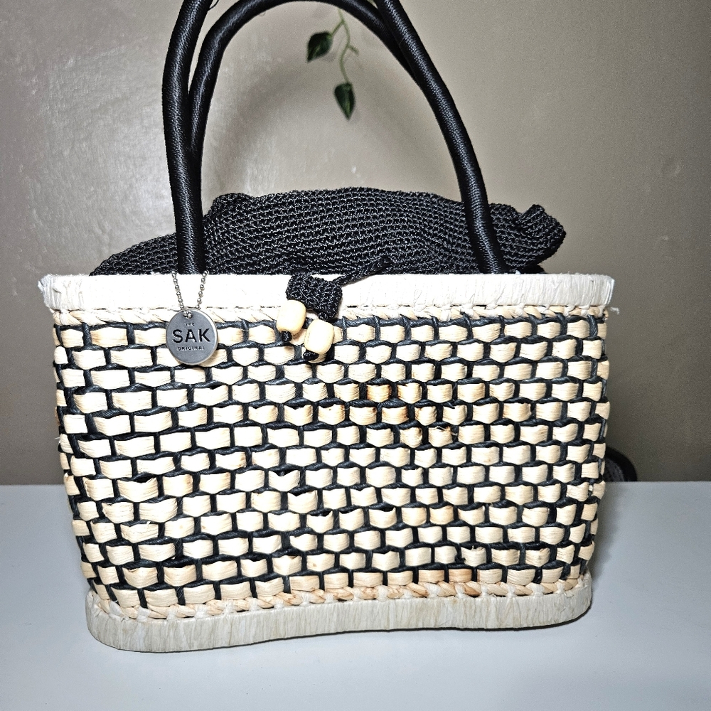 The Sak Black and Tan Woven Tote Bag